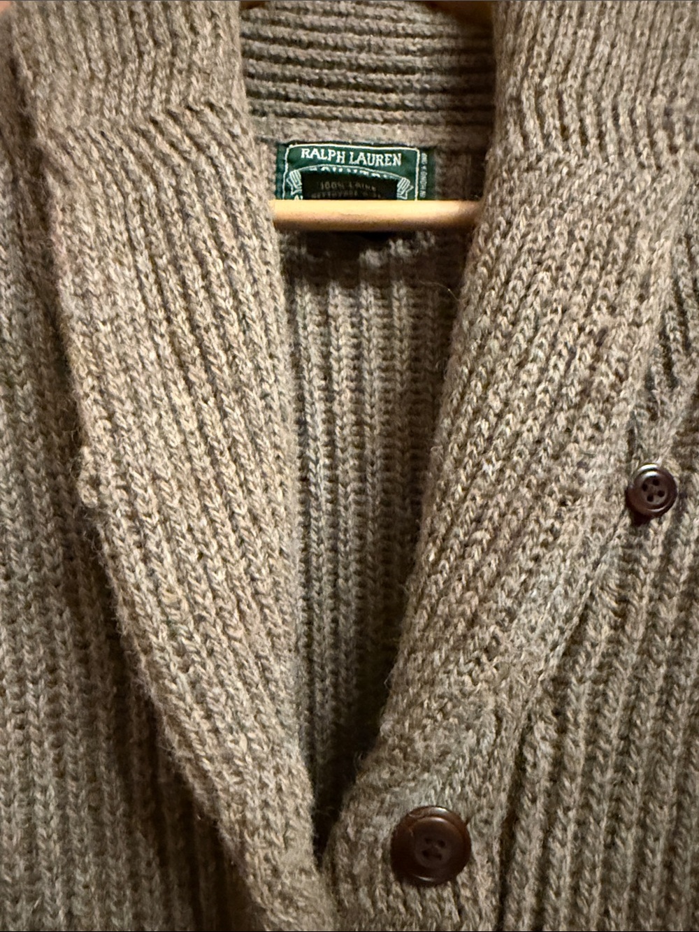 Vintage Ralph Lauren Country Ribbed Shawl Collar Cardigan in Taupe - Picture 6 of 10